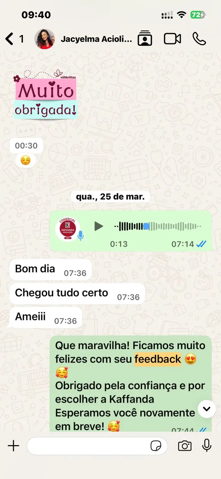 Depoimento de cliente da Kaffanda Confecções 01